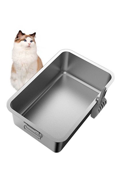 KidLe Large Stainless Steel Cat Litter Box Cats Toilet Metal Kitten Litter Pan