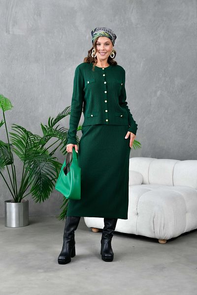 Park Karon Women's Button Detailed Skirt Sweater Double Knitwear Set