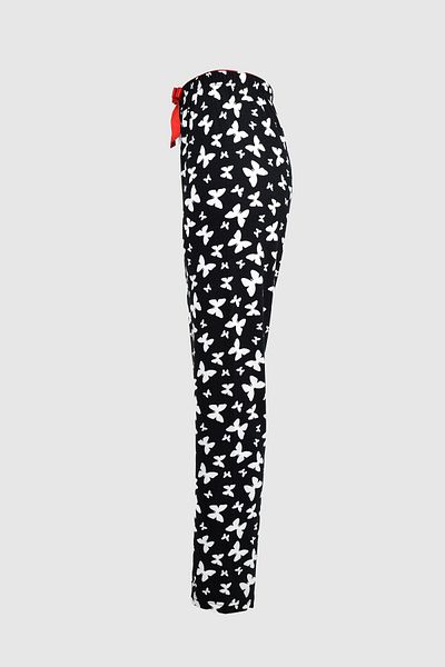birizmoda Pijama lungă cu model de fluturi alb-negru