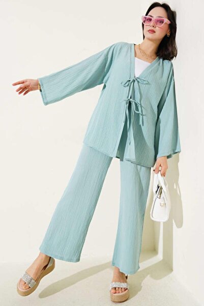 YILMAZBARMAZ γυναικείο λινό κορδόνι διπλό κοστούμι