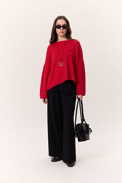 Manuka Übergroßer, gewellter, runder Tencel-Pullover in Rot