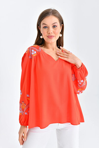 Park Karon Γυναικεία φαρδιά μπλούζα με μακρυμάνικο V λαιμόκοψη