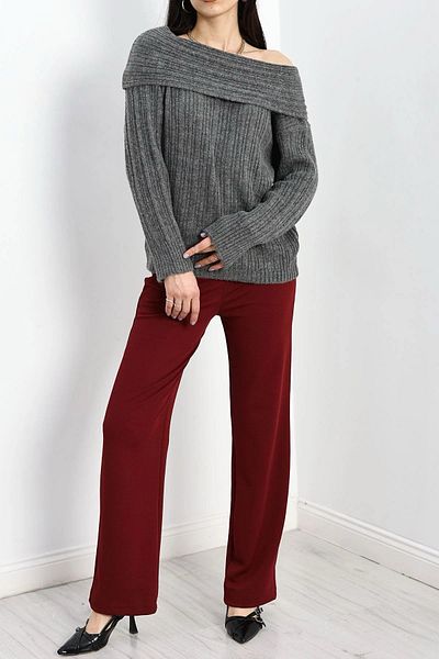 Tutals Women's Gray Color Madonna Collar Sweater