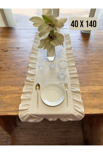 HOME ART ATELIER hand made Fırfırlı Vintage Keten Runner - 40x140- Soft Keten Seri
