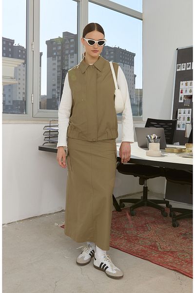 Fatma Atasoy Khaki Trench Skirt with Cover Pocket