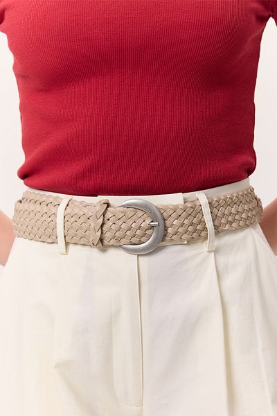 Manuka Beige Braided Leather Buckle Belt
