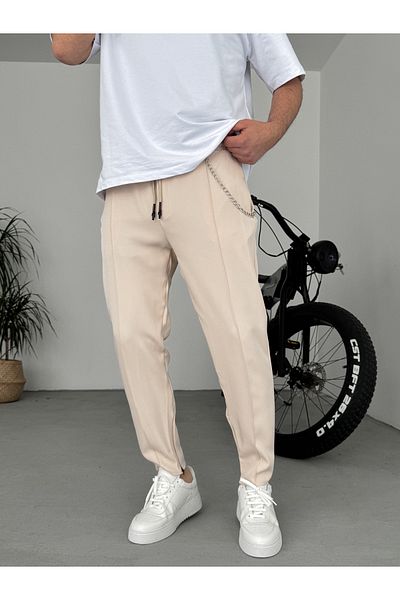 BYBASICMAN Beige Stitched Zippered Relaxed Cut Trousers Dp-017