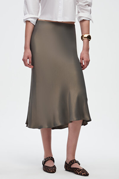 SHNWOMAN ANTRASİT MIDI BOY SATEN ETEK
