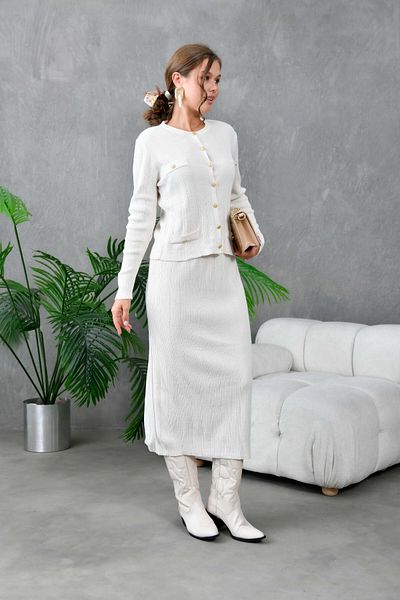 Park Karon Women's Button Detailed Skirt Sweater Double Knitwear Set