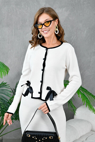 Park Karon Women's Crew Neck Bow Detail Double Knitwear Set