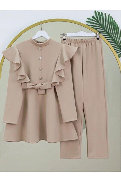 modasindoma γυναικείο σετ βολάν με πέτρινο κουμπί