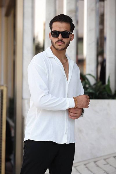 Tex Republic Men's White Relaxed Cut Textured Oversize Loose Aerobin Shirt