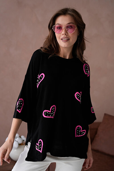 Park Karon Kadın Taş İşlemeli Salaş Triko Kazak