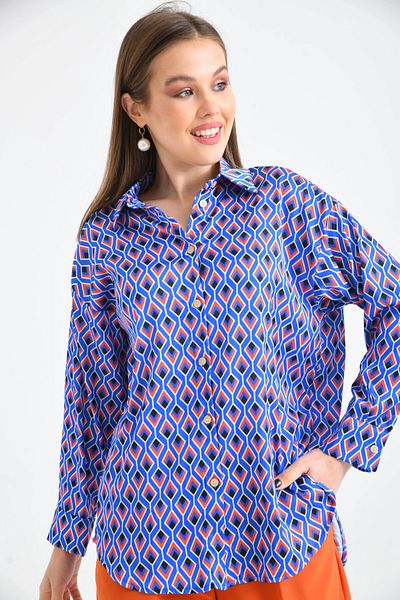 Park Karon Cămașă de bază din satin cu mânecă lungă cu model Saks - supradimensionată