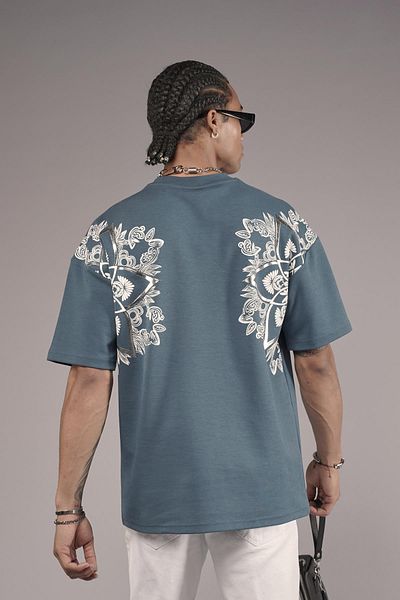 king brich Μπλουζάκι με έθνικ μοτίβο πίσω με στάμπα Oversize Fit