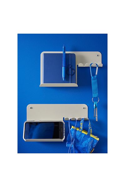 IKEA HAVREKROSS Wall organiser w hooks, light grey-beige, 23 x 13 cm