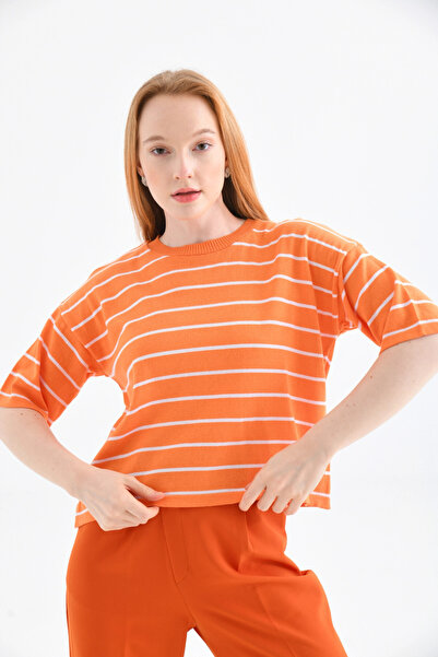 Park Karon Prugasti pulover sa okruglim izrezom, sezonski kratki pleteni džemper