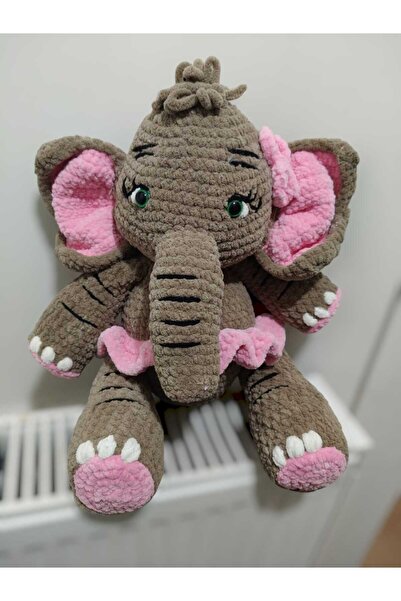 Dodemert Home Uyku Arkadaşı Pembe Fil Kadife İpten El Örgüsü Amigurumi 40 cm