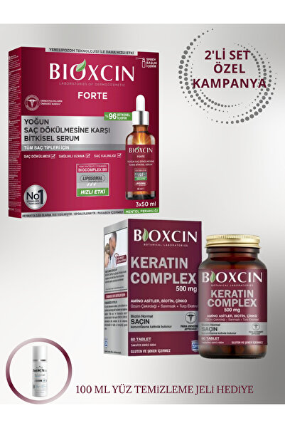 Bioxcin Forte Serum 3x50 ml + Keratin Complex 500 Mg 60 Tablet + 100 ML YÜZ TEMİZLEME JELİ