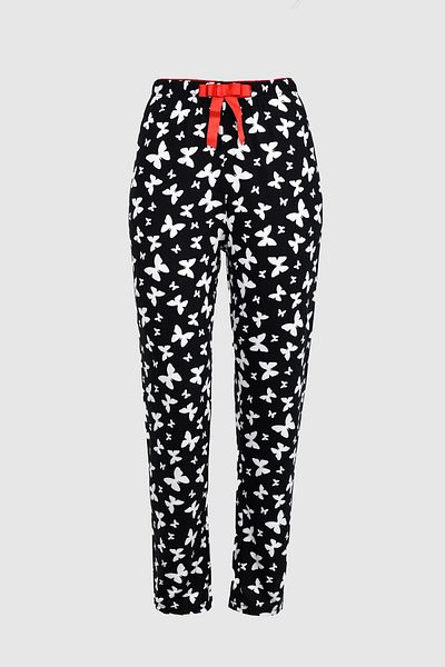 birizmoda Pijama lungă cu model de fluturi alb-negru