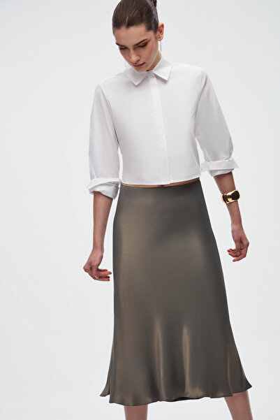 SHNWOMAN ANTRASİT MIDI BOY SATEN ETEK