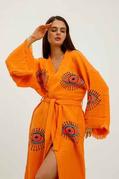 Befera Design Kimono de muselină 100% bumbac cu model imprimat pentru ochi halat de baie caftan