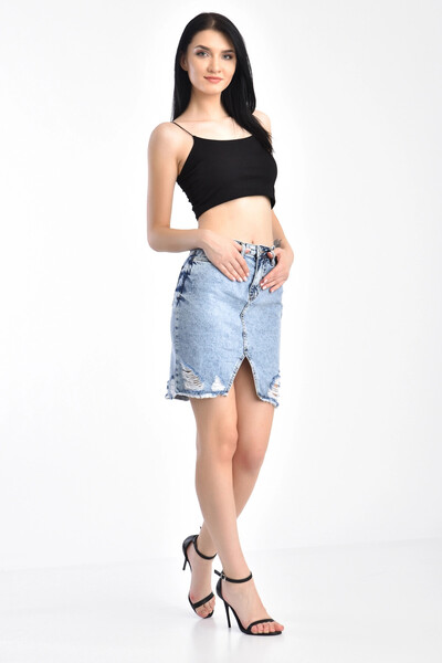 Park Karon Fusta de blugi cu laser rupt albastru deschis - spălat cu zăpadă