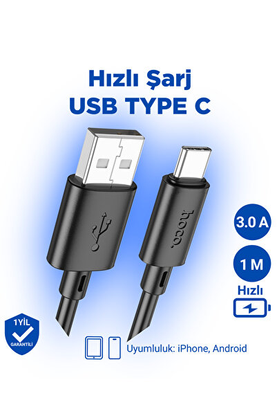 Hoco X88 3a Type-c To Usb Iphone Android Uyumlu Hızlı Şarj Veri Kablosu Siyah 1 Metre