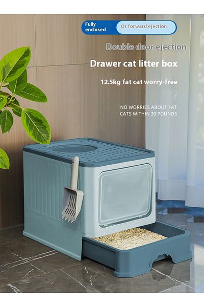 KidLe Foldable Cat Litter Box with Lid Cat Litter Tray Litter Basin for Cats