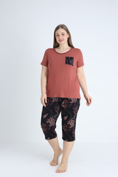 Cotpark Women's Plus Size Viscose Combed Cotton Fabric Short Sleeve Capri Suit 14657