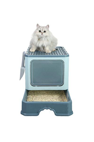 KidLe Foldable Cat Litter Box with Lid Cat Litter Tray Litter Basin for Cats
