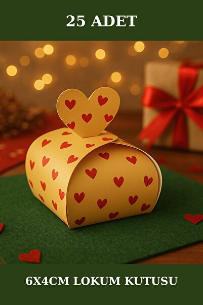 Emtory Home 25 Adet Gold Kırmızı Kalpli Model Kalpli Şeker Kutusu -Lokum Kutu...