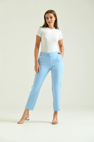 Park Karon Women's Baby Blue Button Datay Fabric Trousers
