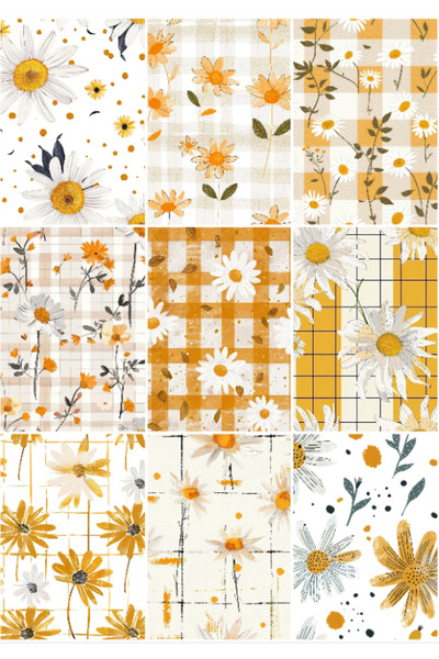 Hiras Dizayn 18Adet 10x14cm Vintage Papatyalar Vintage Eskitme Scrapbook Kağı...