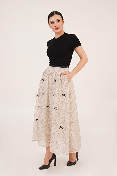 Hipo Trend Спідниця з камінням, з плямами та бантиками, з деталями з шифону