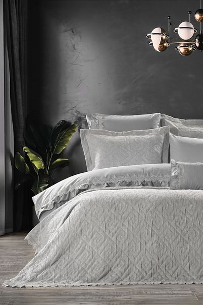 ZEBRA CASA Lisbon 8 Piece Double Gray Bedspread Set / Gray