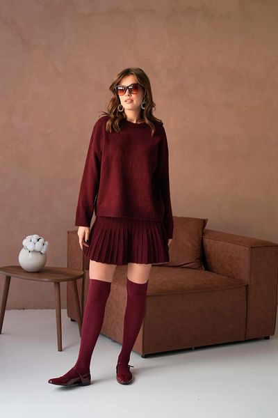 Park Karon Women's Double Knitwear Set with Crew Neck Skirt