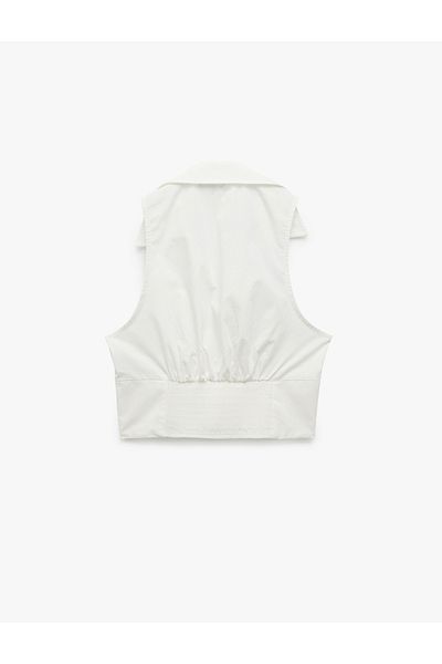 Koton New Season Zippered Cotton Slim Fit Shirt Collar Sleeveless Crop Blouse