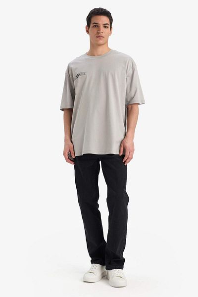 DeFacto 100% Cotton Oversize Wide Fit Crew Neck Back Printed Short Sleeve T-Shirt W6097Az25Sm