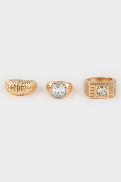 DeFacto Women's Stone 3-Piece Gold Ring E9096Axns