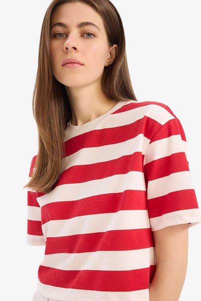 DeFacto Boxy Fit Crew Neck Basic Plain Combed Cotton Short Sleeve T-Shirt C6198Ax25Sm