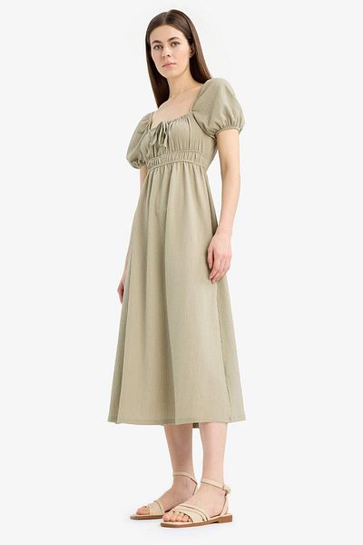 DeFacto Square Neck Wrap Short Sleeve Midi Dress E7609Ax25Sp