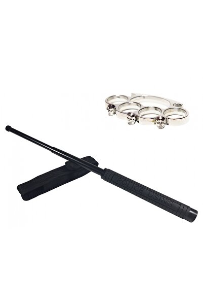 Depox Sada policejních teleskopických obušků, 49 cm a stříbrná krabička s lebkou