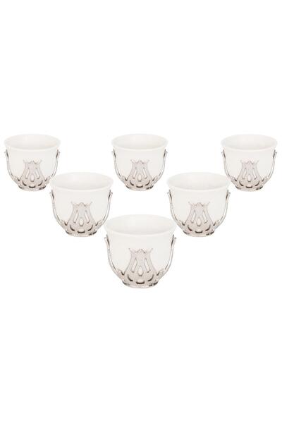 FARİKA طقم فناجين قهوة عربية (ميرة) لـ 6 أشخاص (أبيض)