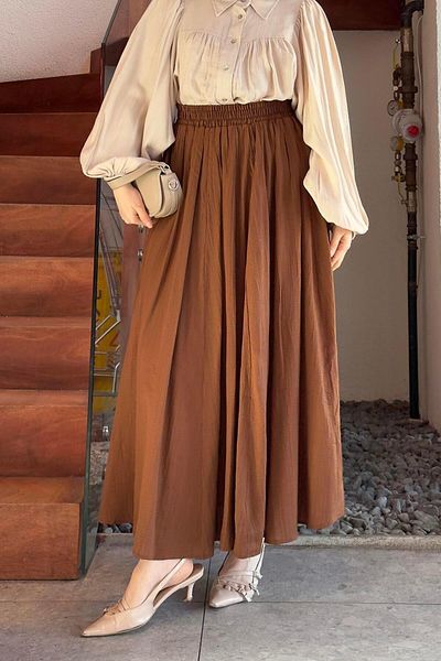 lamelif Μακριά Φούστα Hijab με Κολάρο Προσώπου - Bitter Brown