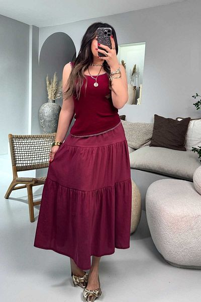 Sohotique By P Fusta evazată cu talie elastică Roșu Claret