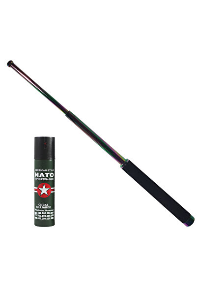 Depox Teleskopická tyč 65 cm, duhová, dárkový sprej NATO 60 ml