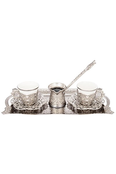 FARİKA طقم تقديم قهوة دورو لشخصين مع إبريق وصينية (أبيض)