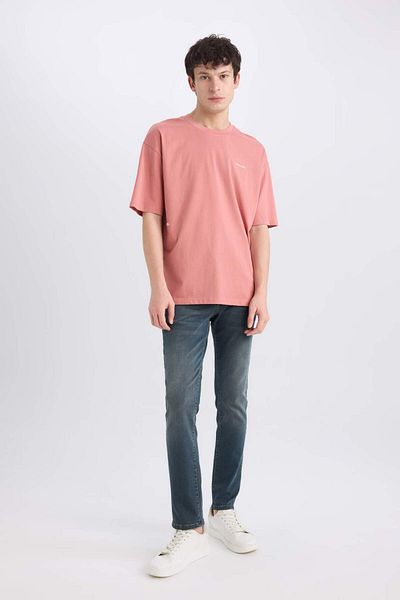 DeFacto Tricou cu mânecă scurtă, 100% bumbac, supradimensionat, cu croială largă, cu decolteu rotund, imprimat pe spate E0589ax25sm