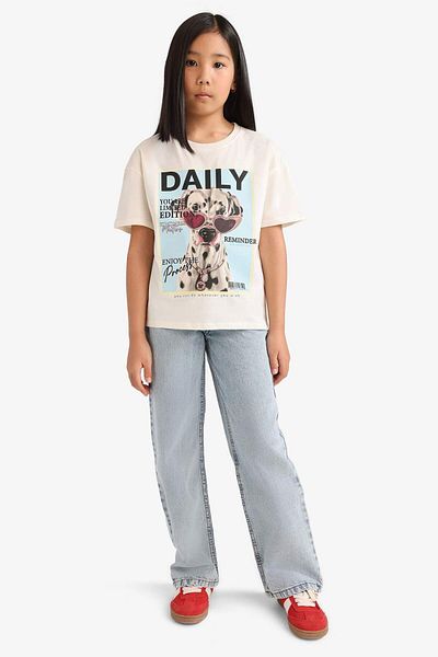 DeFacto Girl's Relax Fit Crew Neck Printed Short Sleeve T-Shirt E1827A825Sm